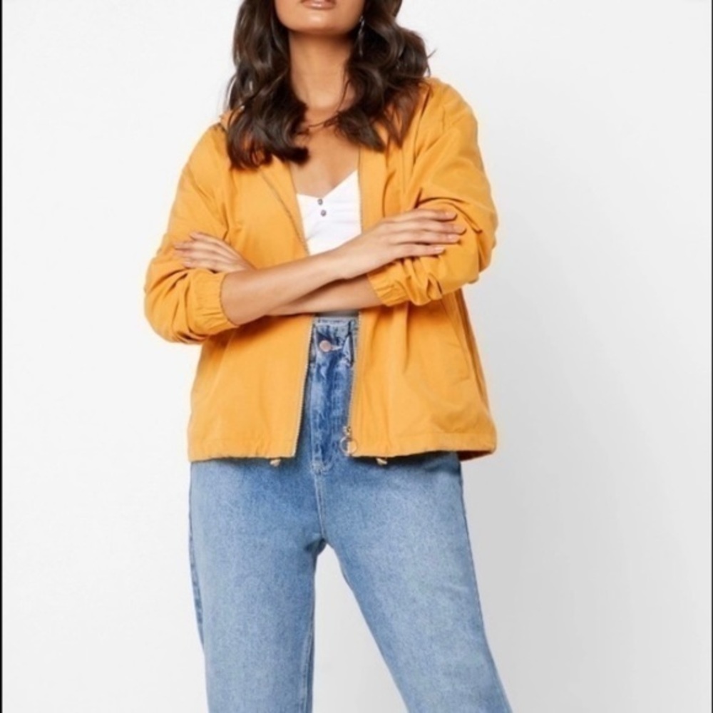 FOREVER 21 Yellow Windbreaker Jacket Hood Small EUC